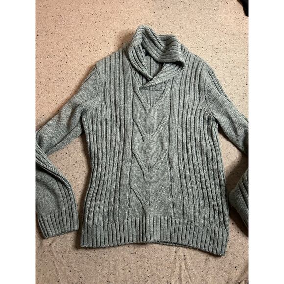 Vintage Perry Ellis Gray Wool Blend Cable Knit Sweater Large Cozy Academia - Picture 2 of 10